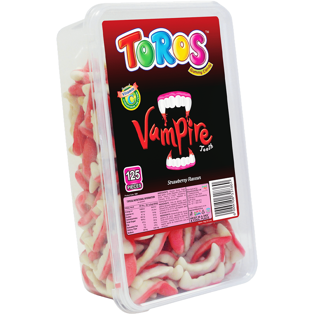 Toros Gummy Jelly – Vampire Teeth – Strawberry Flavour 125's Tub