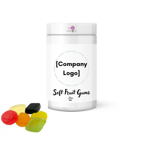 Gummy Gift - Clear Tub filled with 180g Soft Fruit Gums (Min Order of 150)