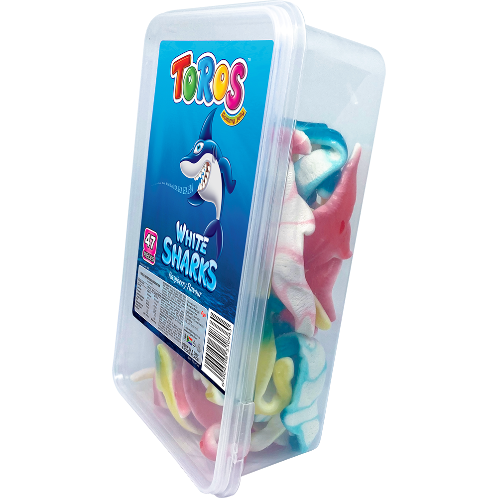 Toros Gummy Jelly - White Sharks - Raspberry Flavoured Tubs 47's