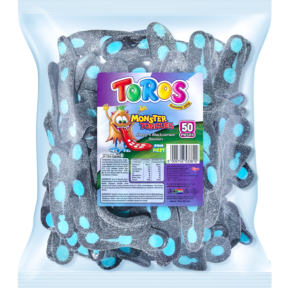Toros Gummy Jelly – Monster Tongue - Cherry & Blackcurrant Flavors 50's