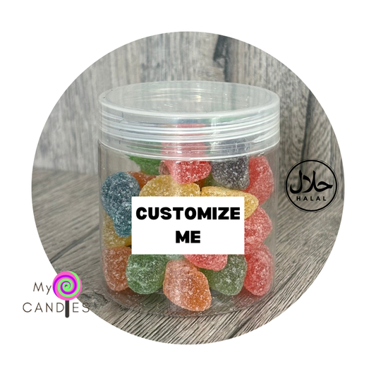 Gummy Gift - Customizable Clear Plastic Tub filled with 150g Fruit Pastilles (Min Order of 150)