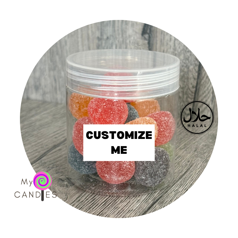 Gummy Gift - Customizable Clear Plastic Tub filled with 150g Fruit Jubes (Min Order of 150)