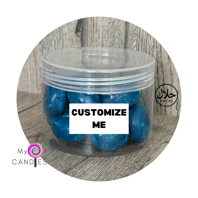 Candy Gift - Customizable Clear Plastic Tub filled with Blue Sour Balls (Min Order of 150)