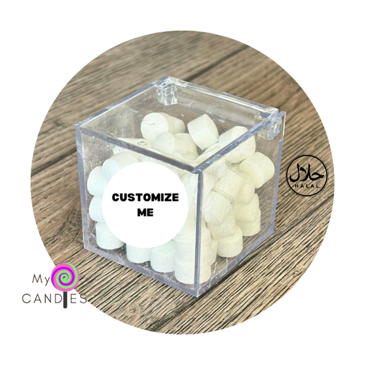 Candy Gift - Customizable Clear Acrylic Box filled with Mint Cachous Candy (Min Order of 150)