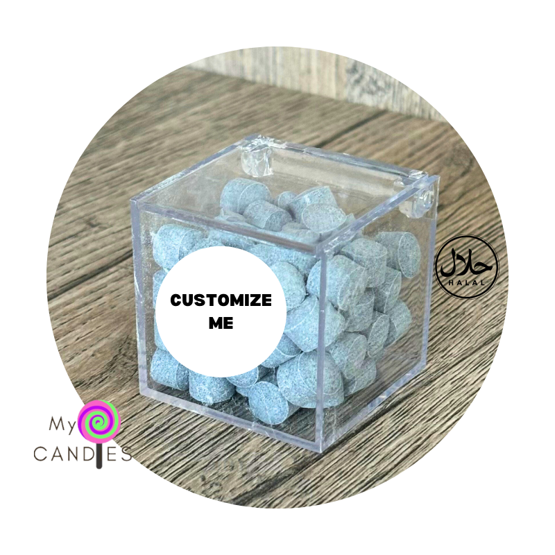 Candy Gift - Customizable Clear Acrylic Box filled with Liqorice Cachous Candy (Min Order of 150)