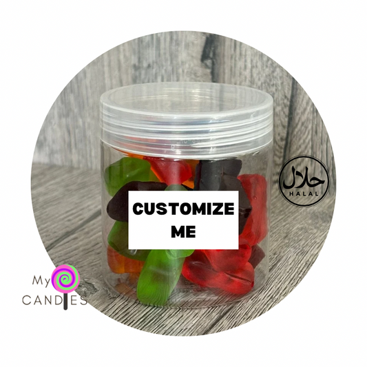 Gummy Gift - Customizable Clear Plastic Tub filled with 150g Wine Gums (Min Order of 150)