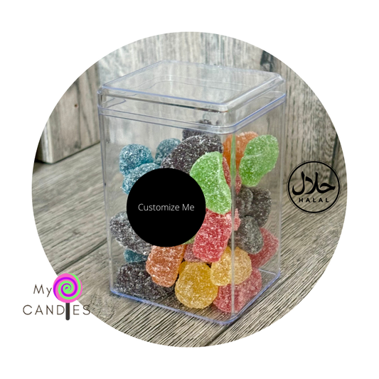 Gummy Gift - Customizable Acrylic Cube filled with 190g Fruit Pastilles (Min Order of 150)