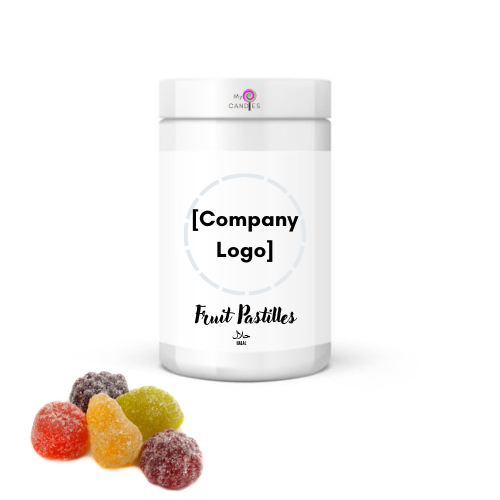 Gummy Gift - Customizable Clear Plastic Tub filled with 180g Fruit Pastilles (Min Order of 150)