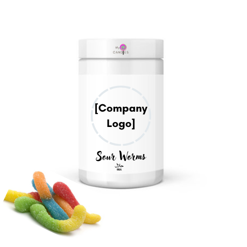 Gummy Gift - Customizable Clear Plastic Tub filled with 180g Sour Worms (Min Order of 150)