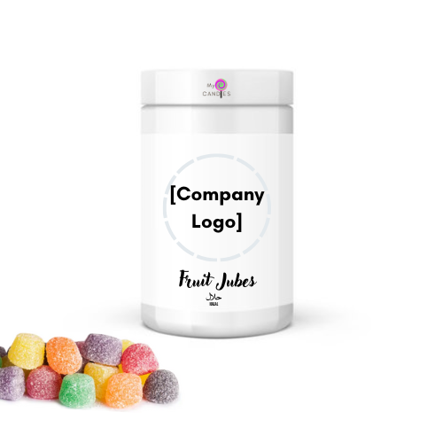 Gummy Gift - Customizable Clear Plastic Tub filled with 180g Fruit Jubes (Min Order of 150)