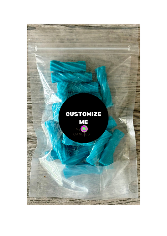 Gummy Gift - Pouch filled with 100g Jelly Blue Raspberry Strips (Min Order of 150)