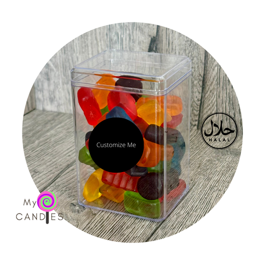 Gummy Gift - Customizable Acrylic Cube filled with 190g Wine Gums (Min Order of 150)