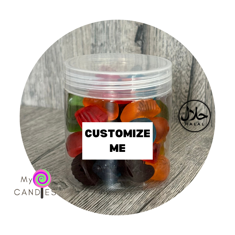 Gummy Gift - Customizable Clear Plastic Tub filled with 150g Soft Fruit Gums (Min Order of 150)