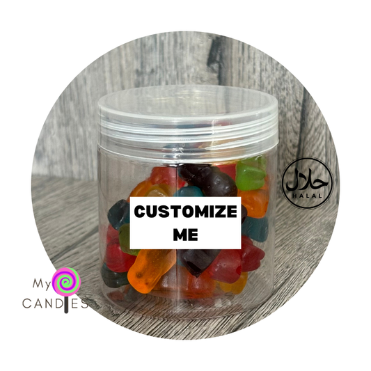 Gummy Gift - Customizable Clear Plastic Tub filled with 150g Jelly Babbies (Min Order of 150)