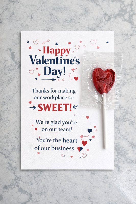 Valentines Heart Lollipop with Custom Card (Min order of 100)