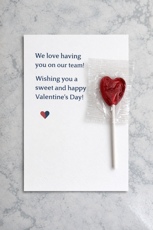 Valentines Heart Lollipop with Custom Card (Min order of 100)